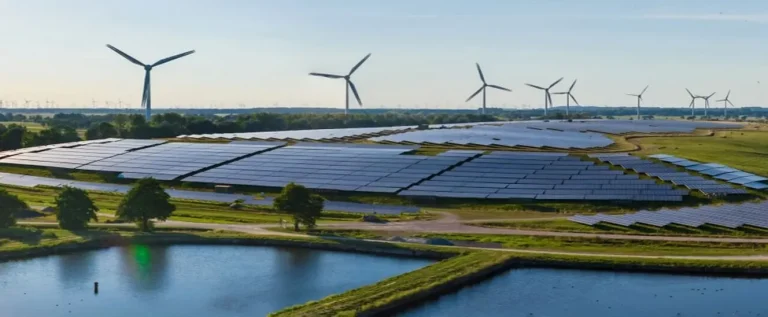 polo de energia eólica, uma das fontes alternativas de energia para a indústria, visto de cima