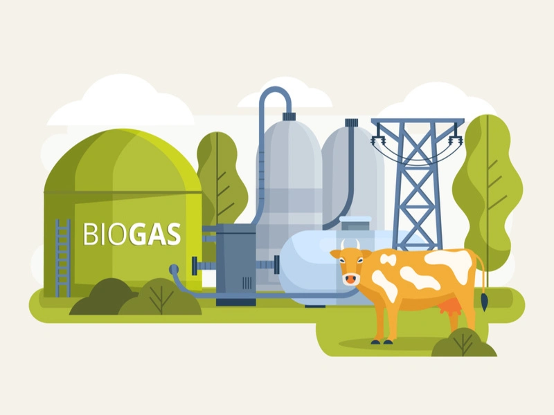 desenho de uma produção de biogás, uma das fontes alternativas de energia para a indústria