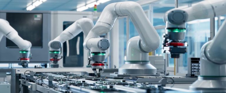 robôs que funcionam com inteligência artificial na indústria operando