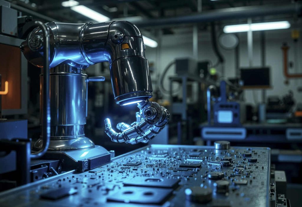 robô com inteligência artificial na indústria operando