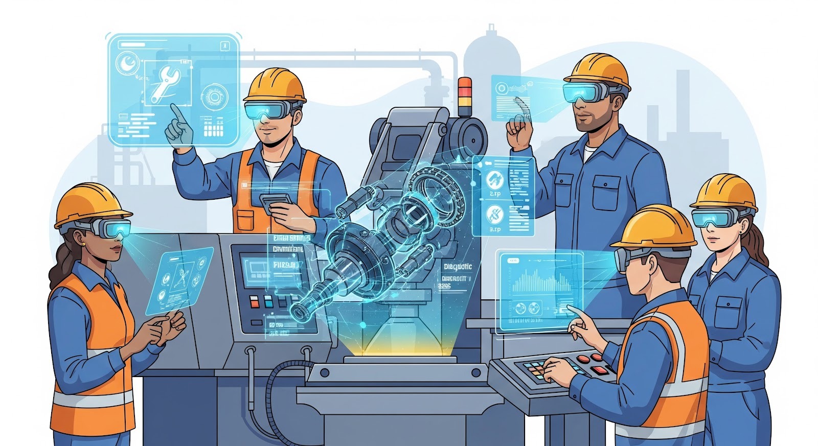 esta imagem é uma representação digital sobre o futuro do trabalho e tecnologia avançada.