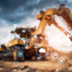 Máquinas pesadas trabalhando em canteiros de obras e conceito de tecnologia industrial.