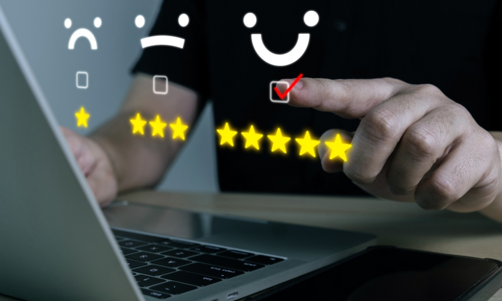 Esta imagem representa o conceito de satisfação do cliente e avaliação de serviços.