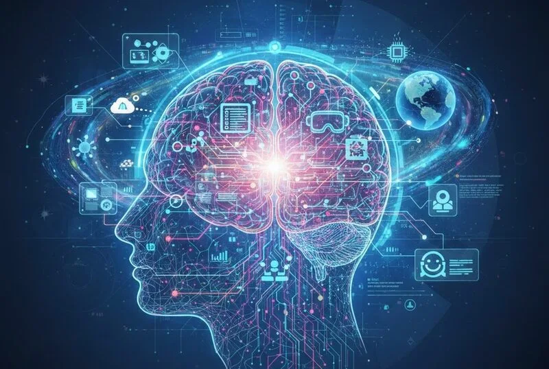 ilustração de cérebro conectado com tecnologias da web 5.0