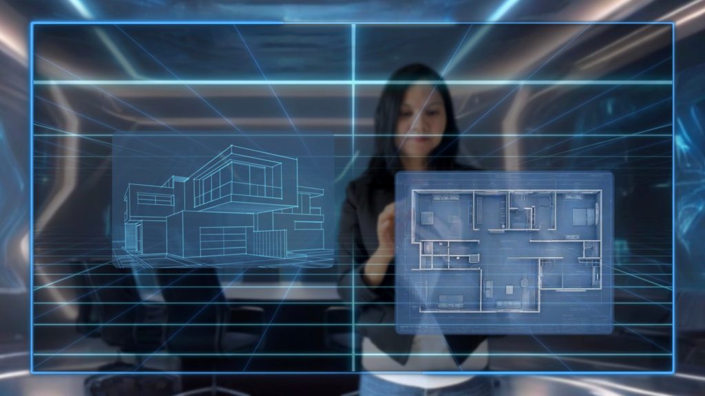 Designer feminina utiliza dispositivos inteligentes e IA para conectar dados digitais compostos. Conceito de Inteligência Artificial em redes globais com inovação em tecnologia digital, programas futuristas.