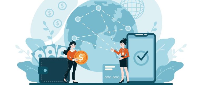 desenho de duas funcionárias fazendo a contabilidade de importação e exportação