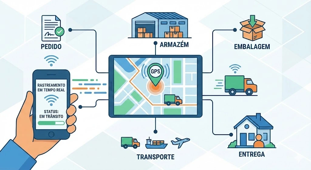desenho com etapas do processamento logístico