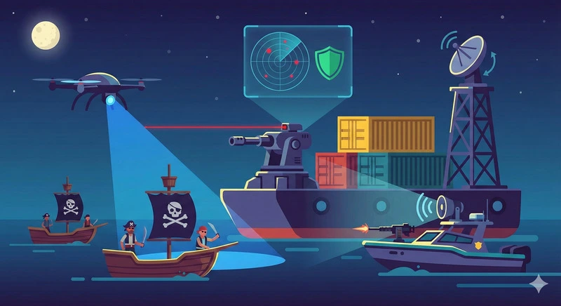 imagem ilustrativa dos impactos dos piratas modernos na segurança de cargas em alto-mar