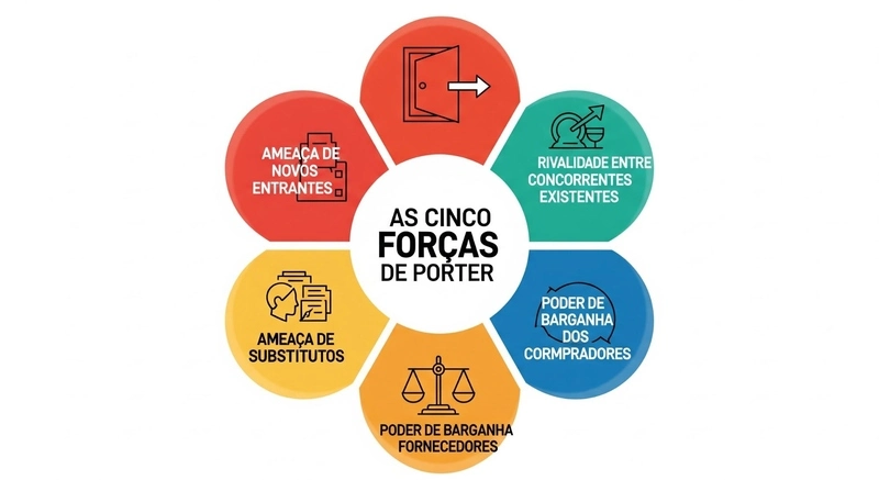 arte ilustrativa sobre as forças de porter, uma das formas de fazer um planejamento de negócio