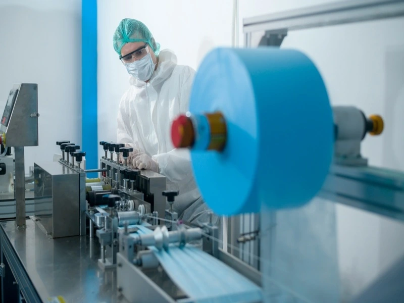 funcionário de fábrica que conhece os 10 rs da sustentabilidade de plásticos avalia a produção de embalagens azuis