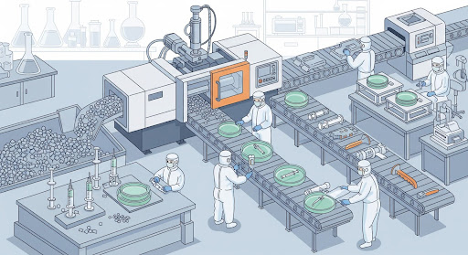 Ilustração demonstra o processamento e fabricação em ambientes controlados