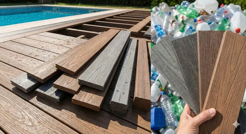 deck de piscina sendo feito após fabricação de madeira plástica