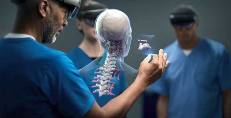 Telemedicina 3D: holograma do paciente dentro do  ambulatório médico