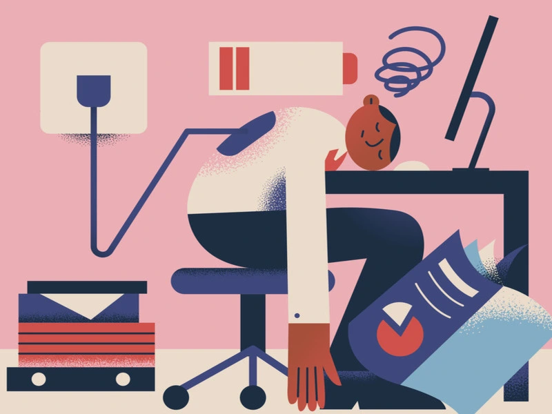arte de funcionário com pouca energia devido à falta de saúde mental nas empresas