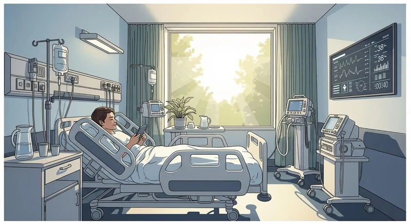 paciente internado em quarto onde o foco da arquitetura hospitalar na saúde preditiva foi priorizado