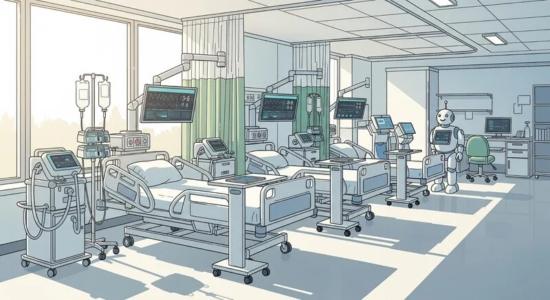 sala de internação com macas e aparelhos com foco da arquitetura hospitalar na saúde preditiva