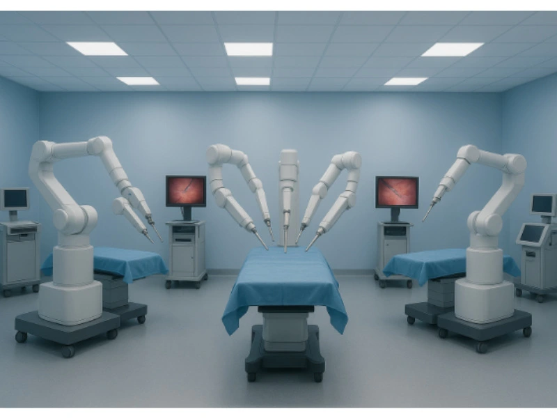 arte de um dos hospitais brasileiros que adotaram cirurgia robótica com maca e equipamentos