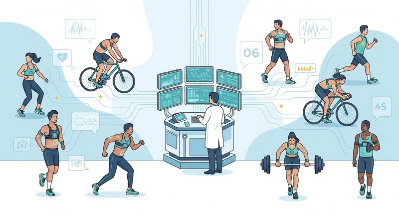 arte de médico fazendo o diagnóstico e monitoramento como forma de prevenção, com atletas à volta